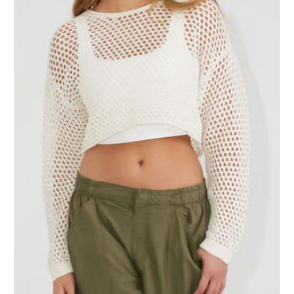 Garage Crochet Crop Top Cover Up Small Open Knit Sweater - Picture 2 of 7